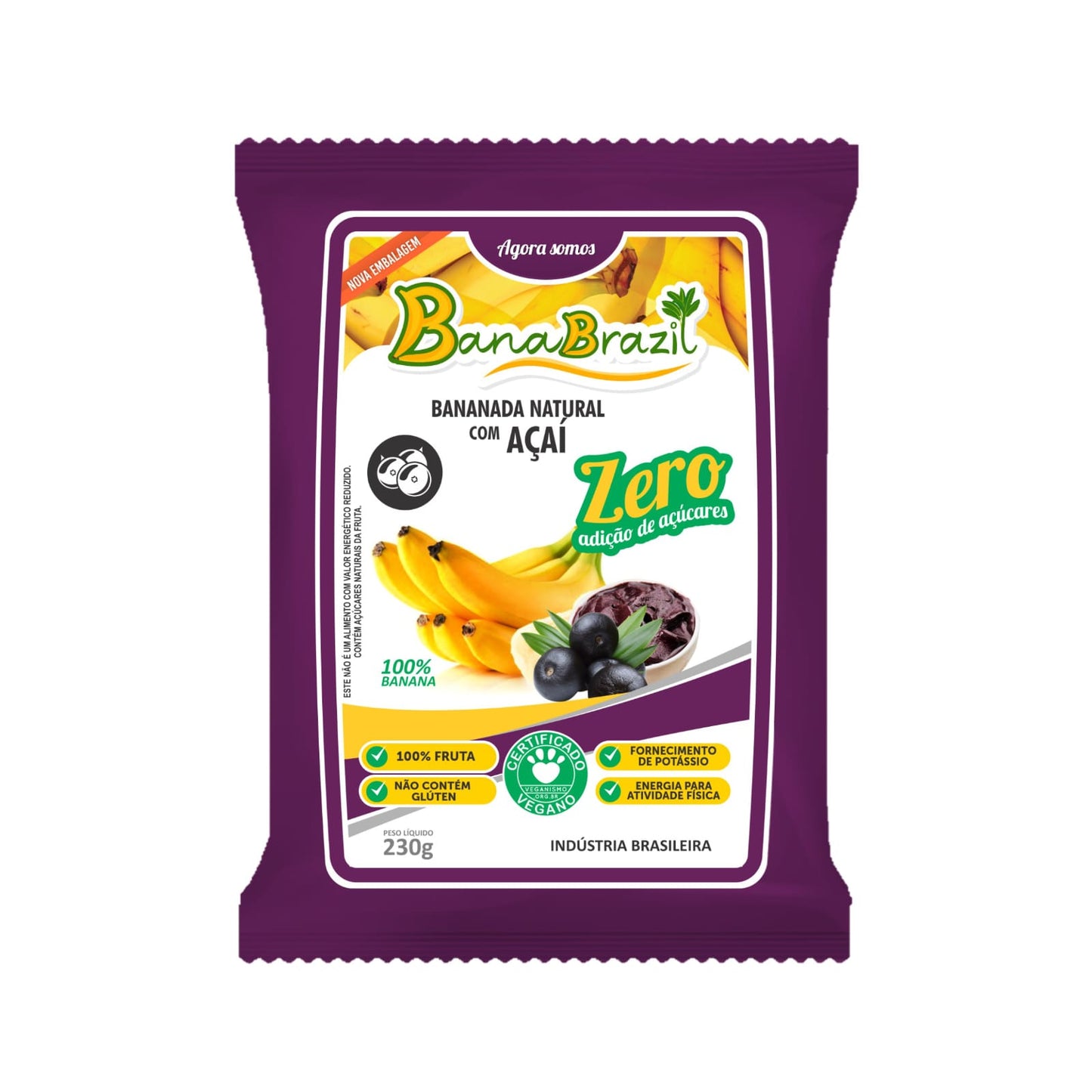 Pacote bananada natural com açaí. (Zero Adição de Açúcares)