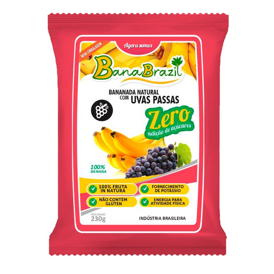Pacote bananada natural com uvas passas. (Zero Adição de Açúcares)